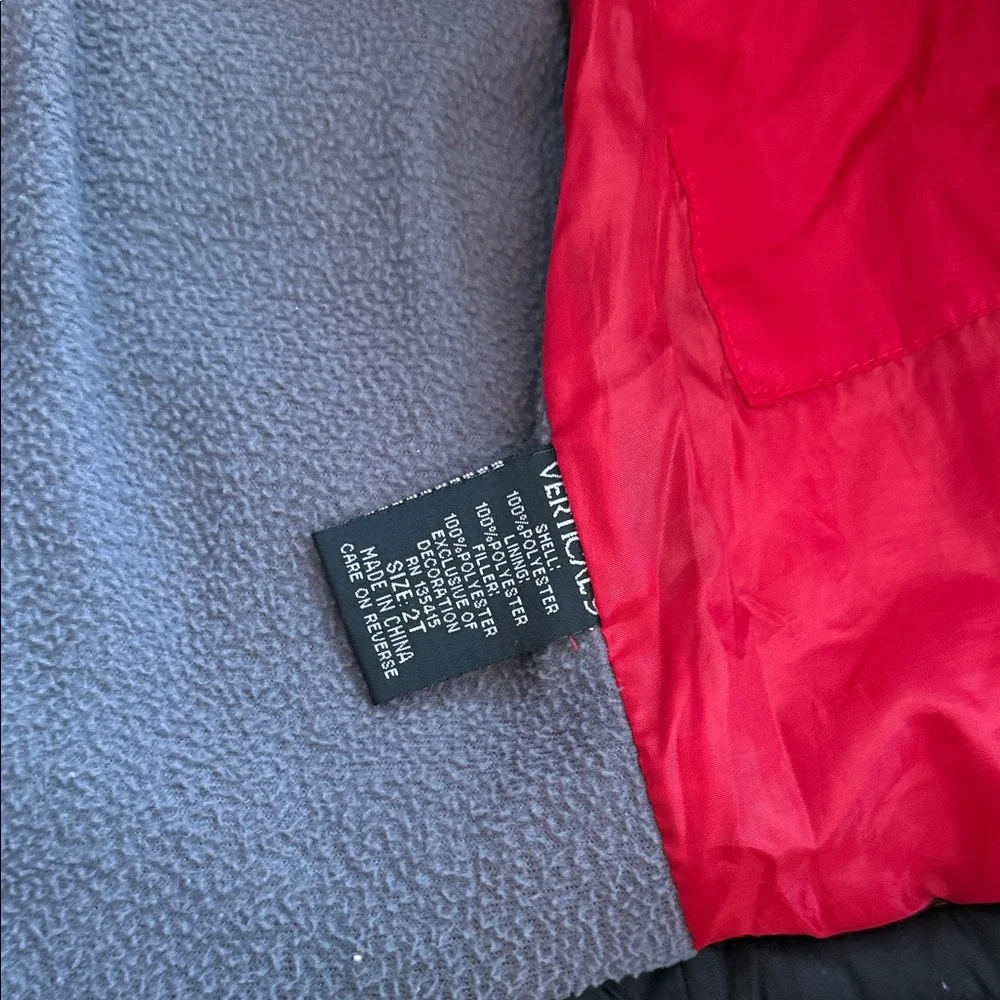 Vertical ‘9 Toddler Red and Black Hooded Fleeced Lined Puffer Jacket with Logo